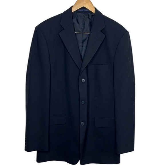 Vintage Balmain Black Wool 3 Button Sportscoat Blazer Men Size 42 Long - Picture 1 of 7